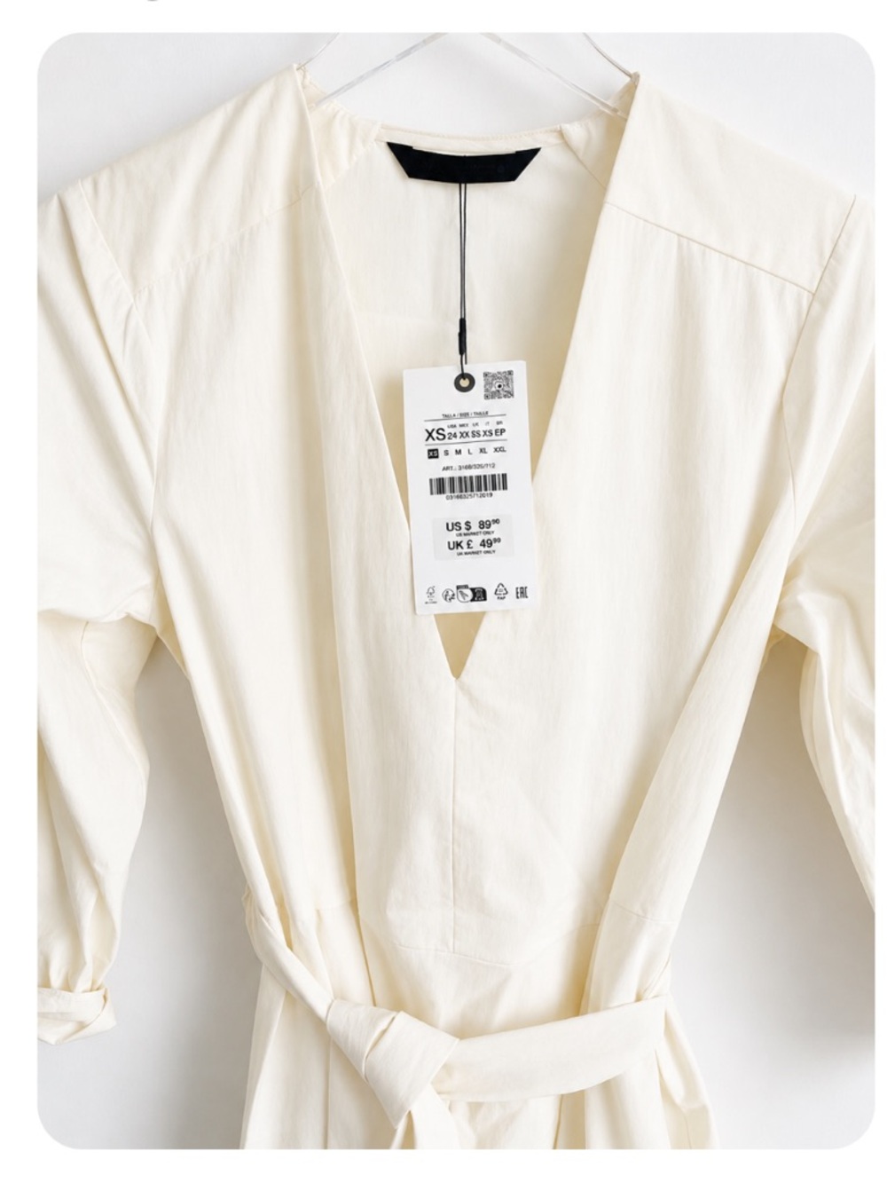 Zara Poplin Cotton Blend Midi Dress Cream Belted Minimalist Cottagecore, XS NWT - Picture 4 of 7